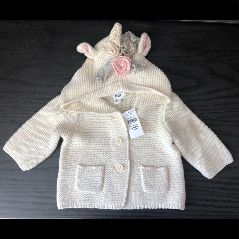 Baby Gap Unicorn Cardigan Size 0-3 Months NWT